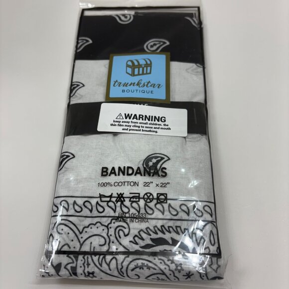 Bandanas - Traditional Paisley Pattern - 2PCK- Black & White - NWT - Picture 7 of 9